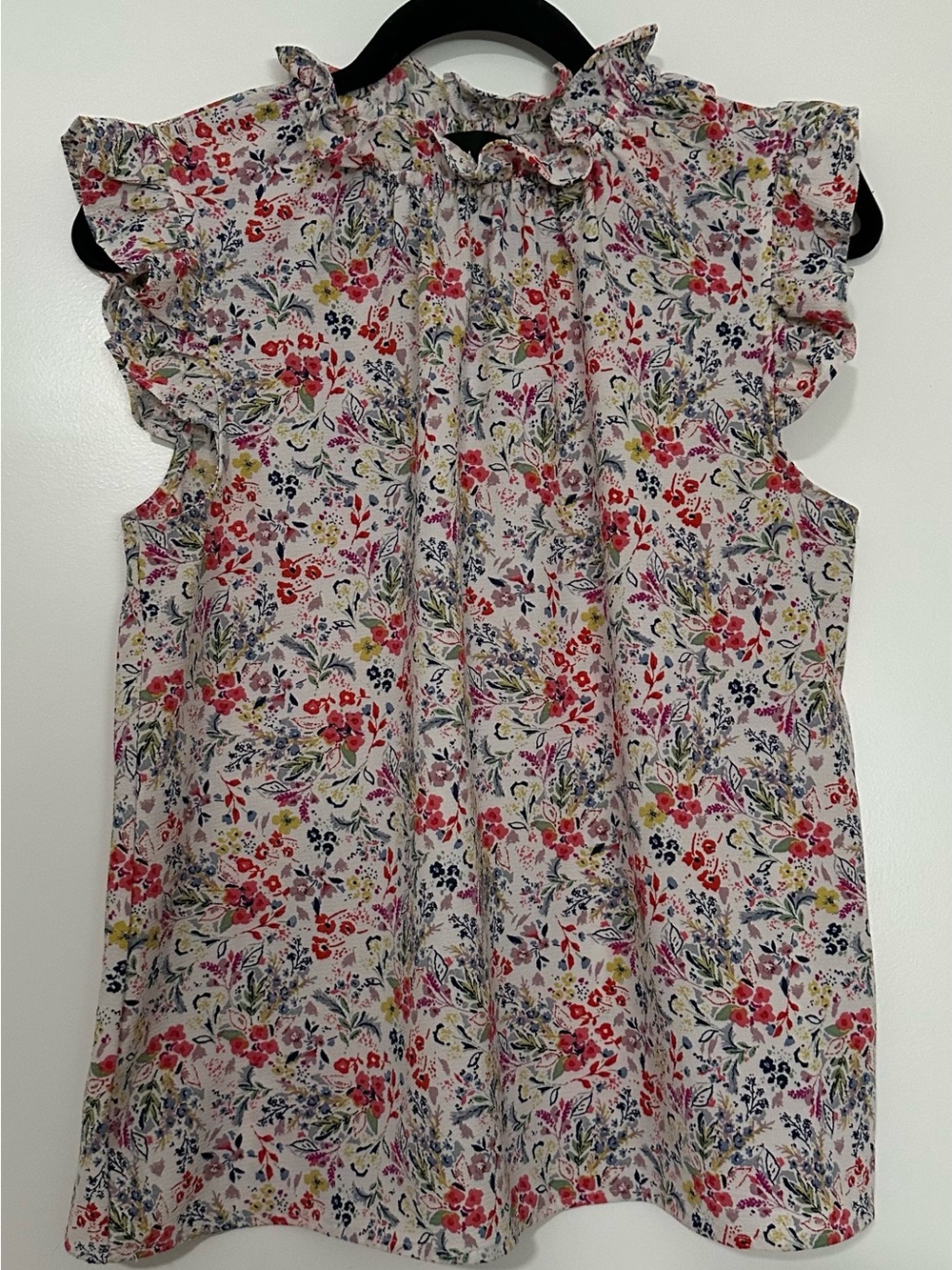 W5 Floral Ruffle Tank Top in White with Pink, Red & Yellow Accents